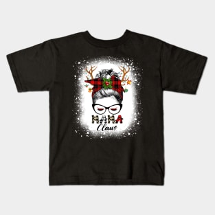 Mama Claus Reindeer Messy Bun Christmas Bleached Kids T-Shirt